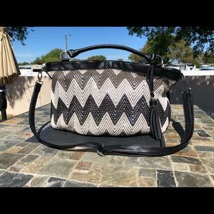 Large Big Buddha purse with faux leather trim